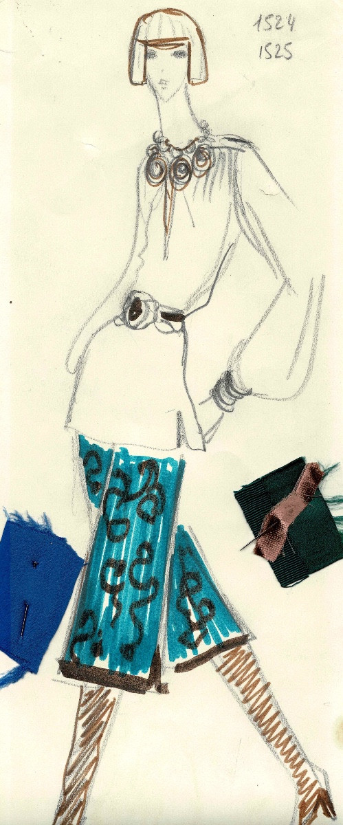 YVES SAINT LAURENT - Dessin original.  Feutres et crayon sur papier.