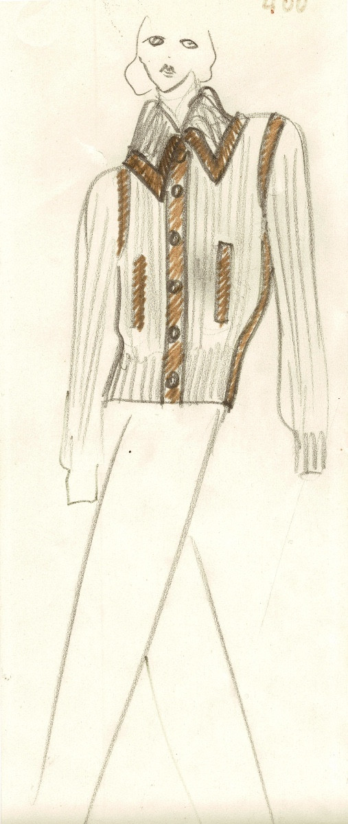  YVES SAINT LAURENT - Dessin original.  Feutres et crayon sur papier.