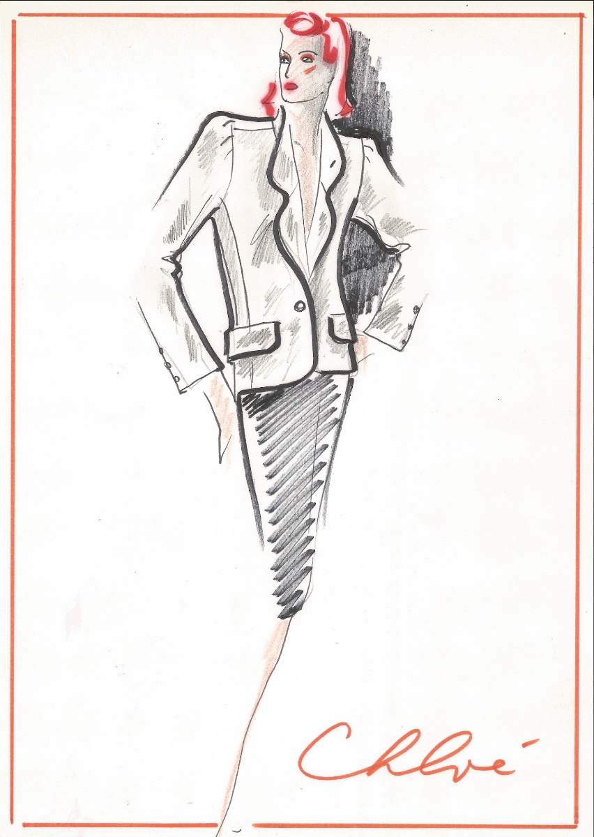 Karl Lagerfeld - Original Drawing. Felt-tip Pens And Pencil On Paper.