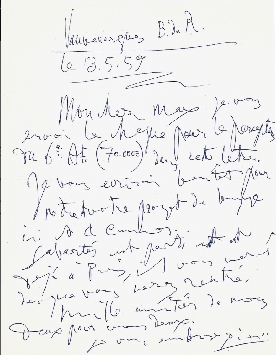 Pablo PICASSO - Lettre autographe signée à Max Pellequer.