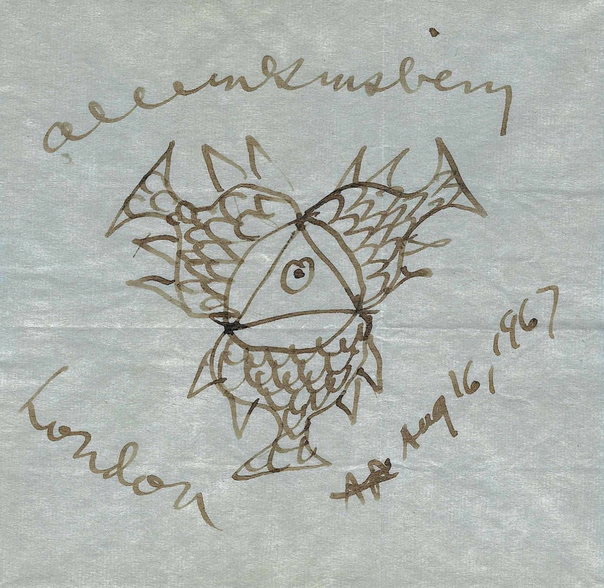 Allen Ginsberg - Original Signed Drawing – Buddha's Footprint.