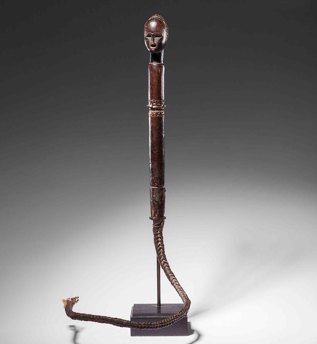 Baoulé Whip Magnificent Braided Leather Whip With A Wooden Handle With Engraved Decorations 