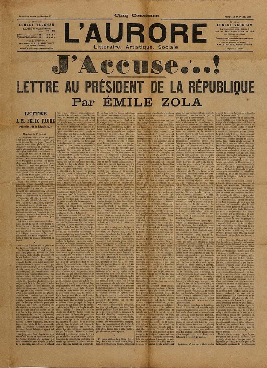   [ DREYFUS] - Émile ZOLA   J’Accuse… ! LETTRE AU PRÉSIDENT DE LA RÉPUBLIQUE Par ÉMILE ZOLA