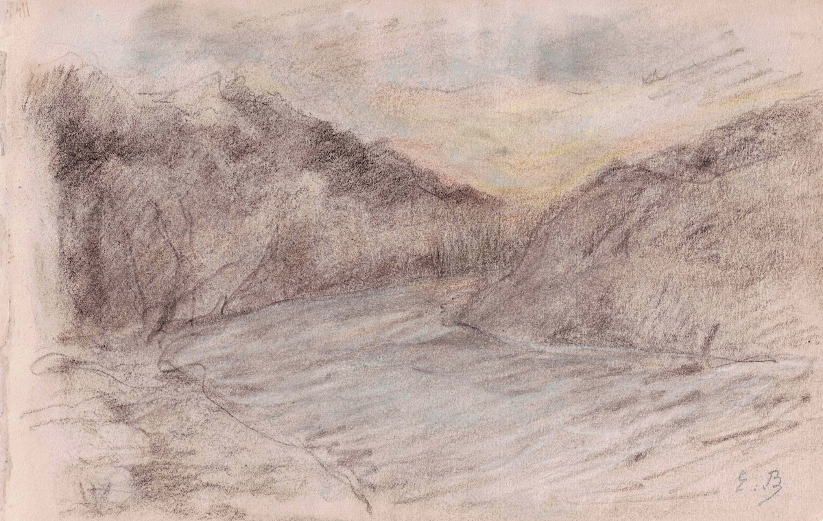 Eugène Boudin (1824–1898)  Original Drawing – Landscape Study.   Pastel And Black Pencil. 