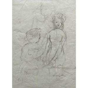 Léonard FOUJITA - Dessin original signé - Études de femmes. 