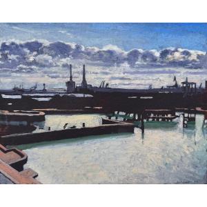 Jean-Baptiste SÉCHERET.  Œuvre originale signée. "Le Havre" -  Huile sur carton. 2024.