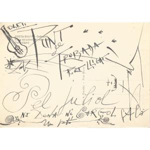 Salvador DALI - Carte autographe signée à Pablo PICASSO avec dessins originaux. 