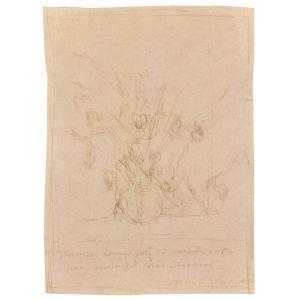 Alberto GIACOMETTI - Dessin original signé. Encre sur papier fort. "À Paul Eluard".