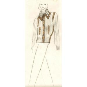  YVES SAINT LAURENT - Dessin original.  Feutres et crayon sur papier.