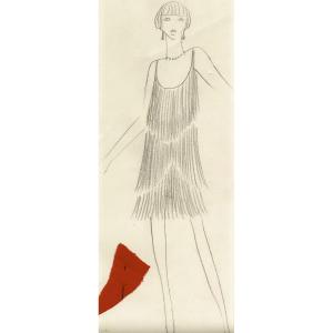  YVES SAINT LAURENT - Dessin original.  Crayon sur papier fort.