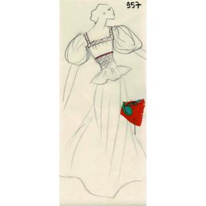 YVES SAINT LAURENT - Dessin original.  Crayon sur papier.