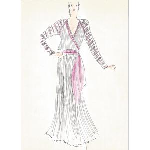 Karl LAGERFELD - Dessin original.  Feutre et crayon sur papier