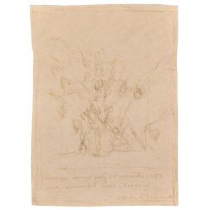 Alberto Giacometti - Original Signed Drawing - Bouquet Of Flowers For Paul Eluard