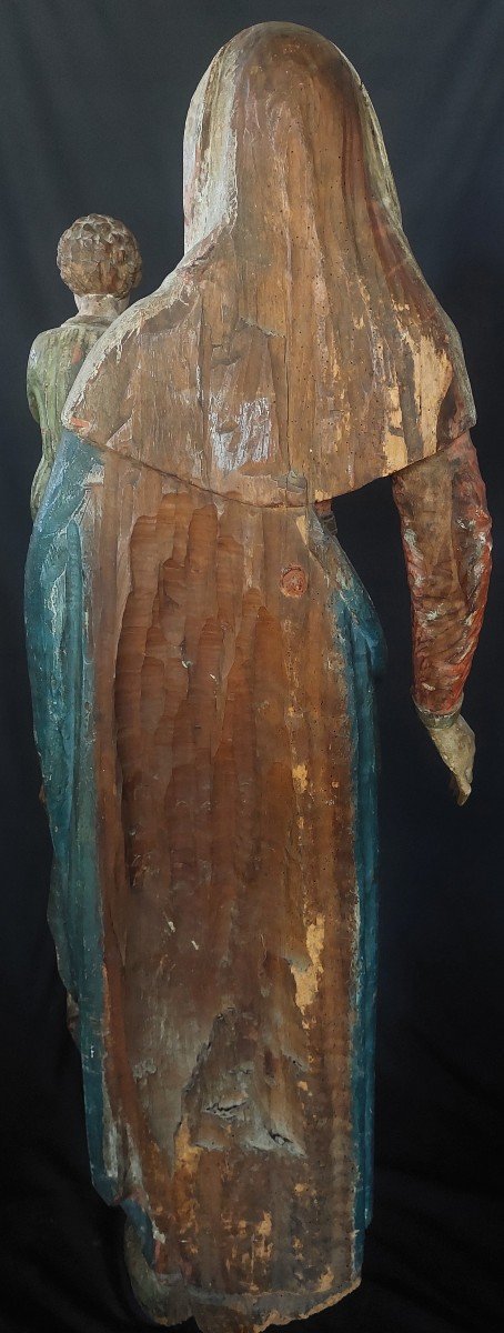 Large Virgin And Child In Polychrome Wood XVIth Century France Or Switzerland-photo-5