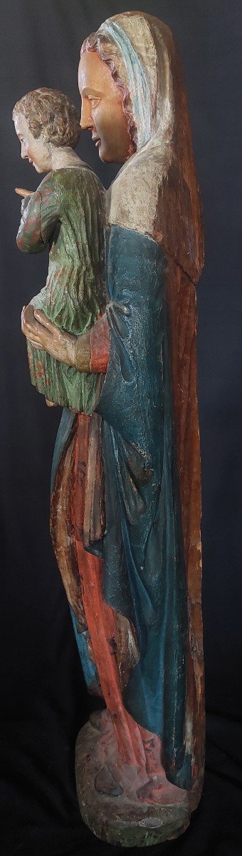 Large Virgin And Child In Polychrome Wood XVIth Century France Or Switzerland-photo-6