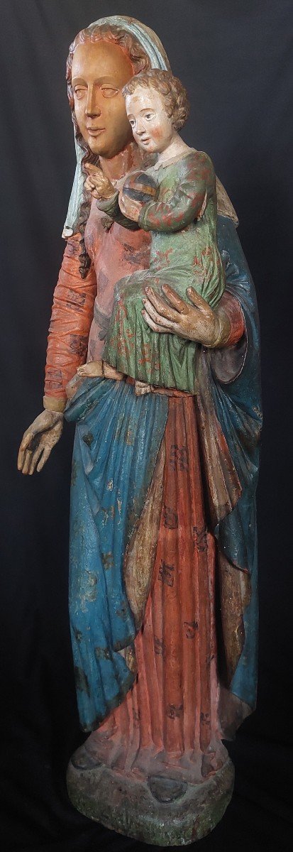 Large Virgin And Child In Polychrome Wood XVIth Century France Or Switzerland-photo-7