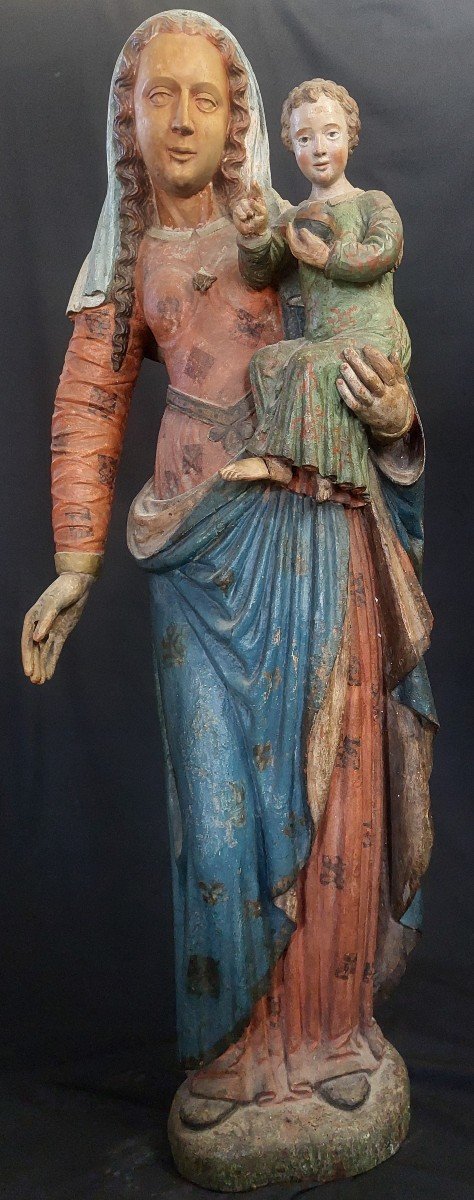 Large Virgin And Child In Polychrome Wood XVIth Century France Or Switzerland