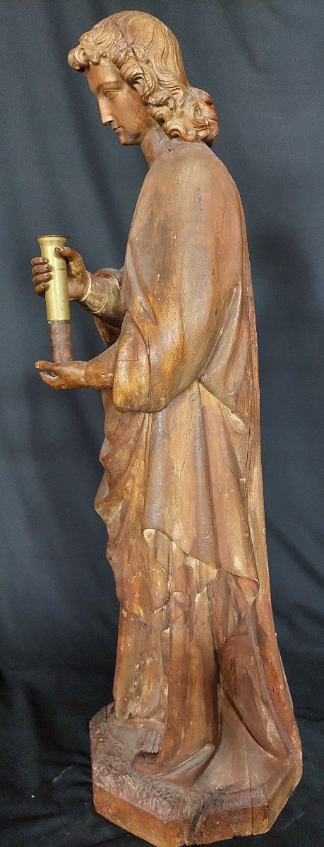 Statue d'Un Ange Thuriféraire en bois. France autour de 1800  dans le style gothique de 1300.-photo-4