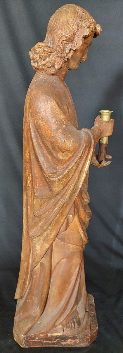 Statue d'Un Ange Thuriféraire en bois. France autour de 1800  dans le style gothique de 1300.-photo-2