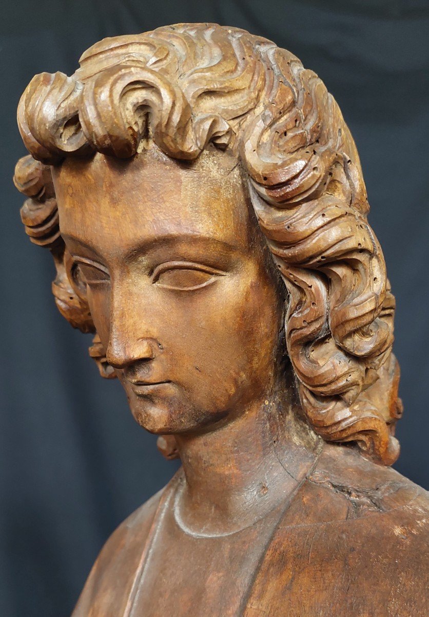 Statue d'Un Ange Thuriféraire en bois. France autour de 1800  dans le style gothique de 1300.-photo-8