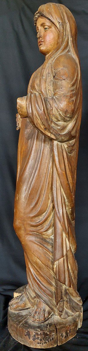 Grande statue en bois partiellement polychrome d'une Vierge. Travail français autour de 1800 -photo-2