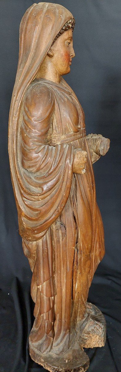 Grande statue en bois partiellement polychrome d'une Vierge. Travail français autour de 1800 -photo-4