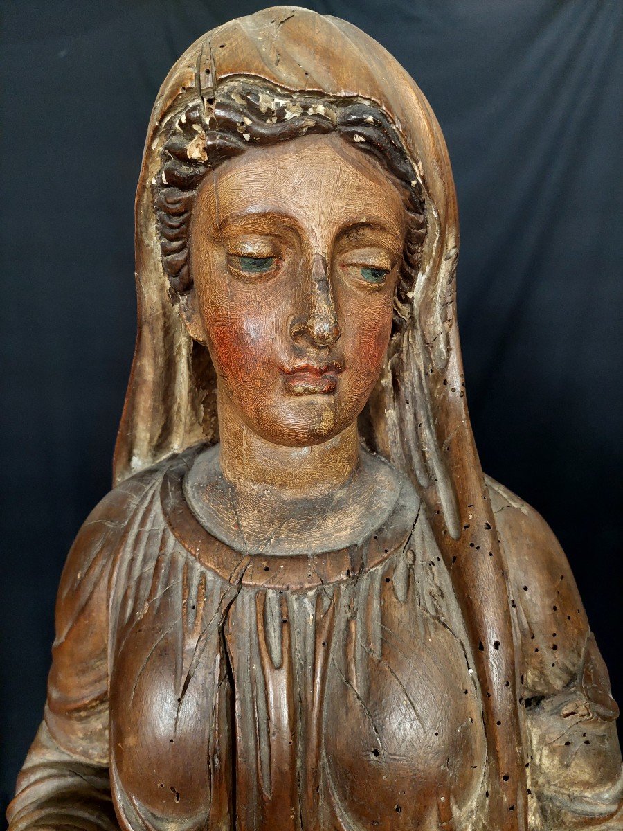 Grande statue en bois partiellement polychrome d'une Vierge. Travail français autour de 1800 -photo-2