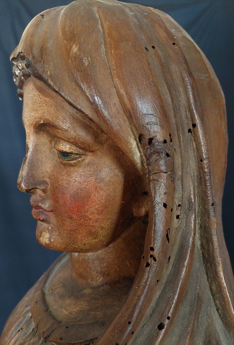 Grande statue en bois partiellement polychrome d'une Vierge. Travail français autour de 1800 -photo-6
