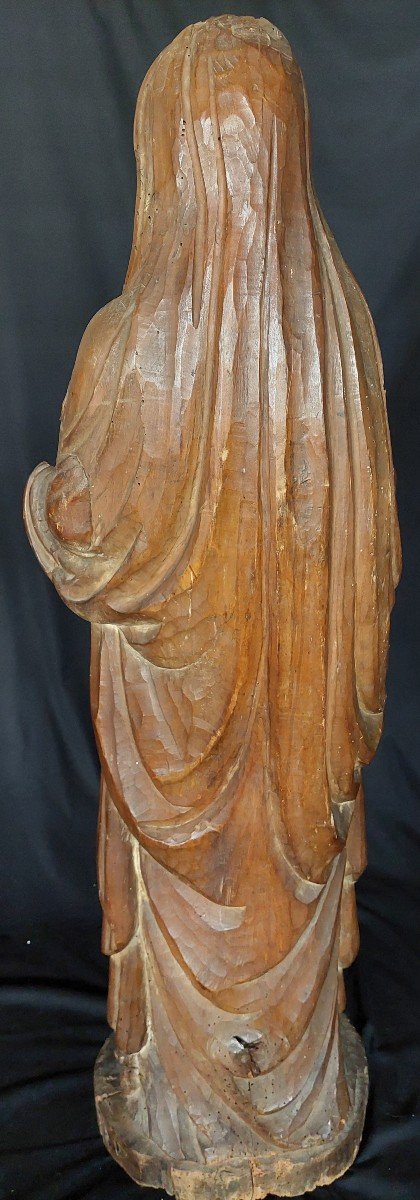 Grande statue en bois partiellement polychrome d'une Vierge. Travail français autour de 1800 -photo-7