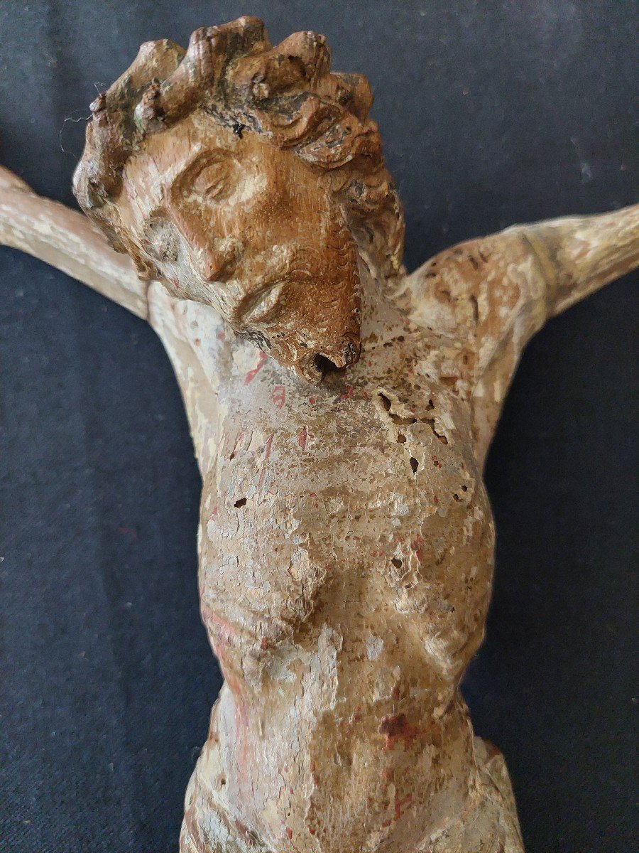 Christ en croix. en bois polychrome. Flandres ou Allemagne vers 1500.-photo-4
