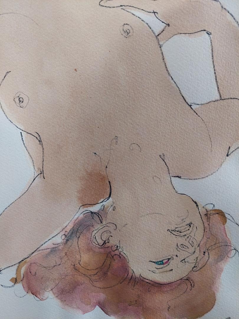 Nu Feminin Roux Aquarelle  de Michael Bastow Encadrement sous verre-photo-1