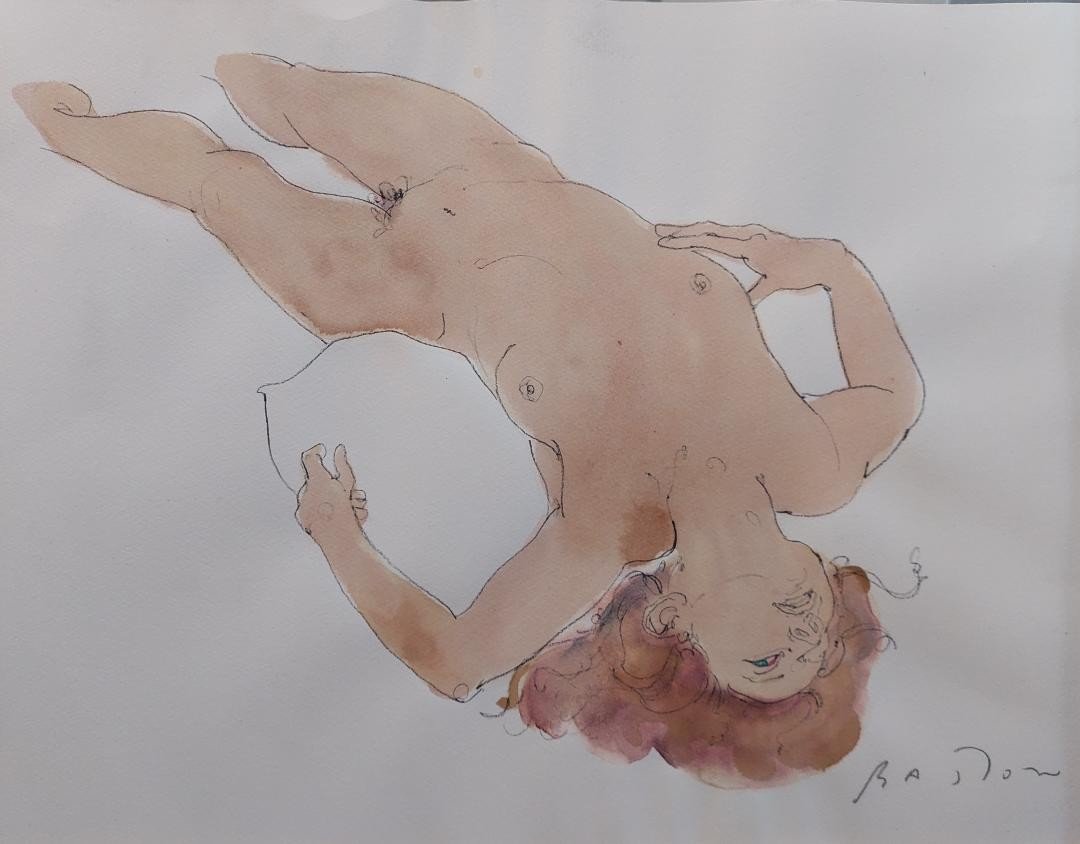 Nu Feminin Roux Aquarelle  de Michael Bastow Encadrement sous verre