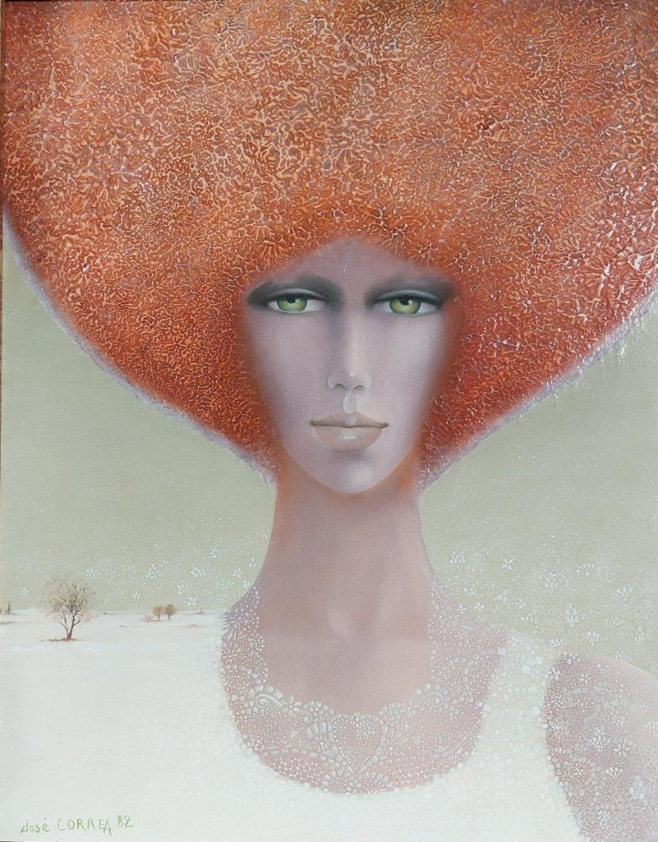 José Correa Allégorie De l'Hiver. Portrait De Jeune Femme Rousse Sur Fond De Campagne Enneigée-photo-2