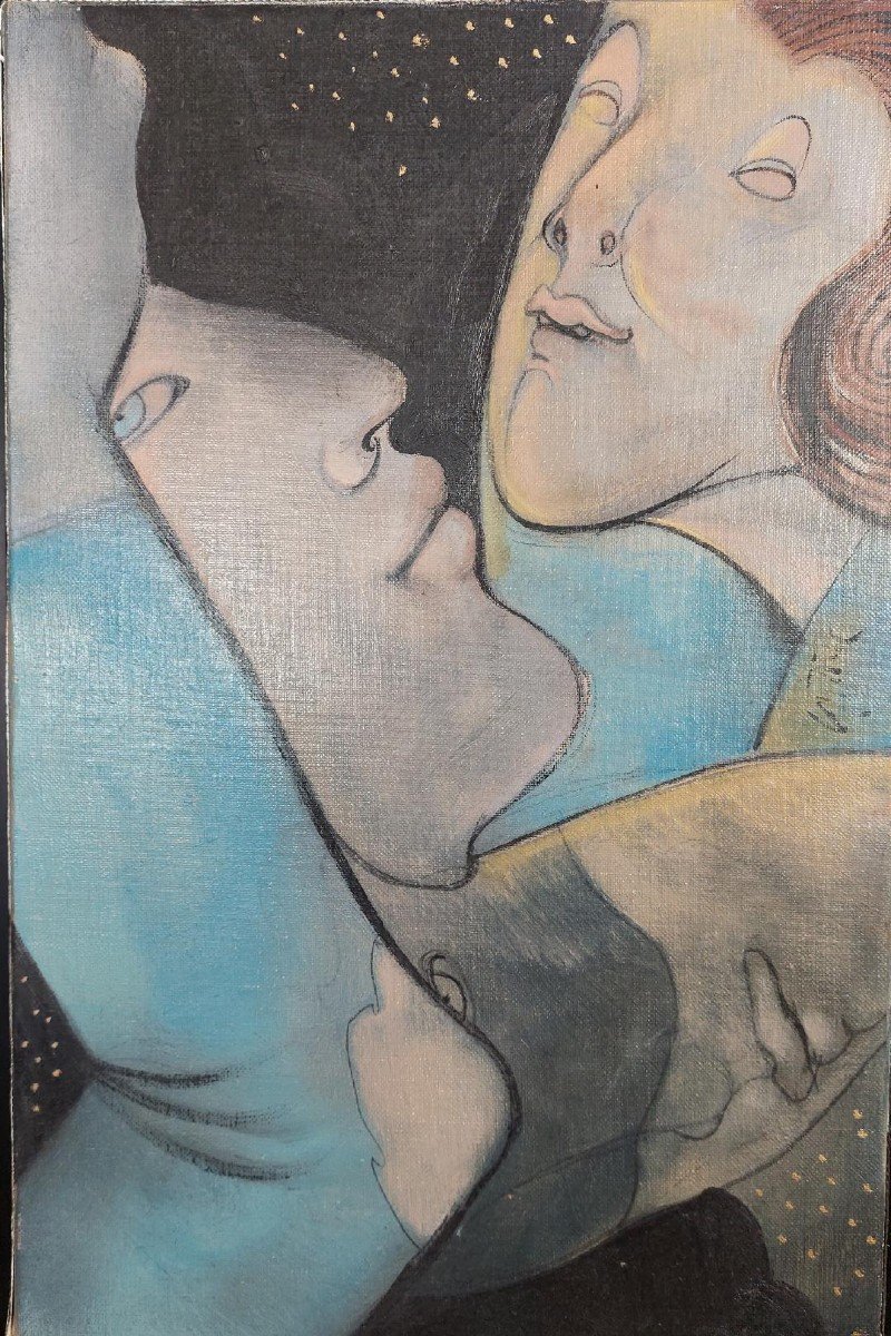Jean Pierre Ceytaire Trio Amoureux Huile sur toile encadrée-photo-2