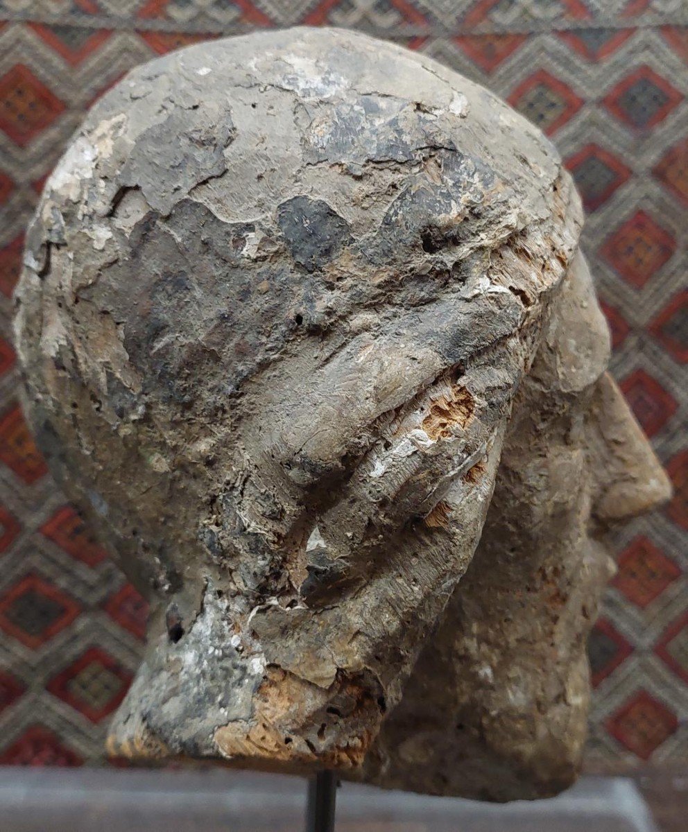 Tête Christ Bois polychrome  XIIIe Siècle-photo-3