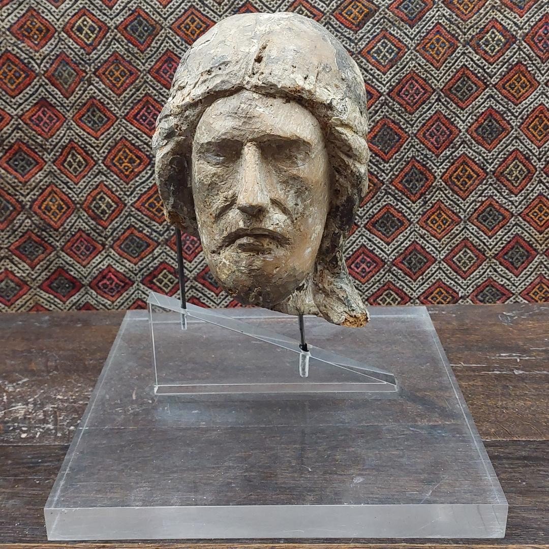 Tête Christ Bois polychrome  XIIIe Siècle-photo-8