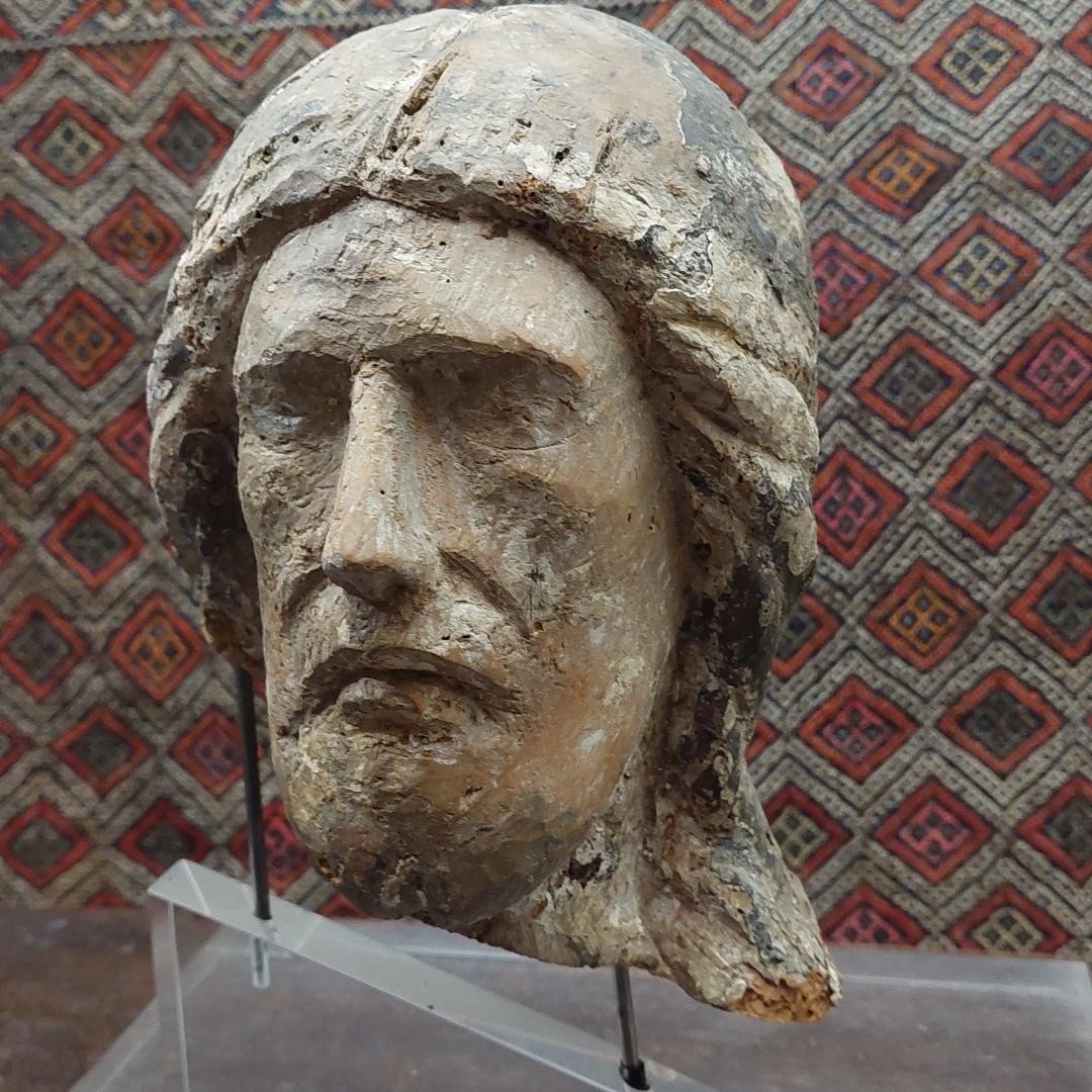 Tête Christ Bois polychrome  XIIIe Siècle