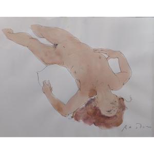 Nu Feminin Roux Aquarelle  de Michael Bastow Encadrement sous verre