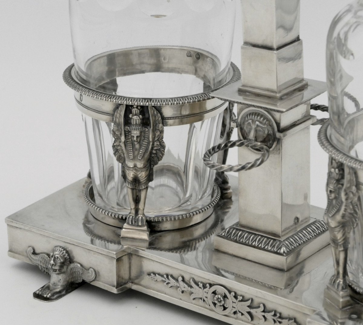  Huilier Vinaigrier &eacute;poque Empire En Argent Massif, Poin&ccedil;on Coq (1798 -1809).-photo-1