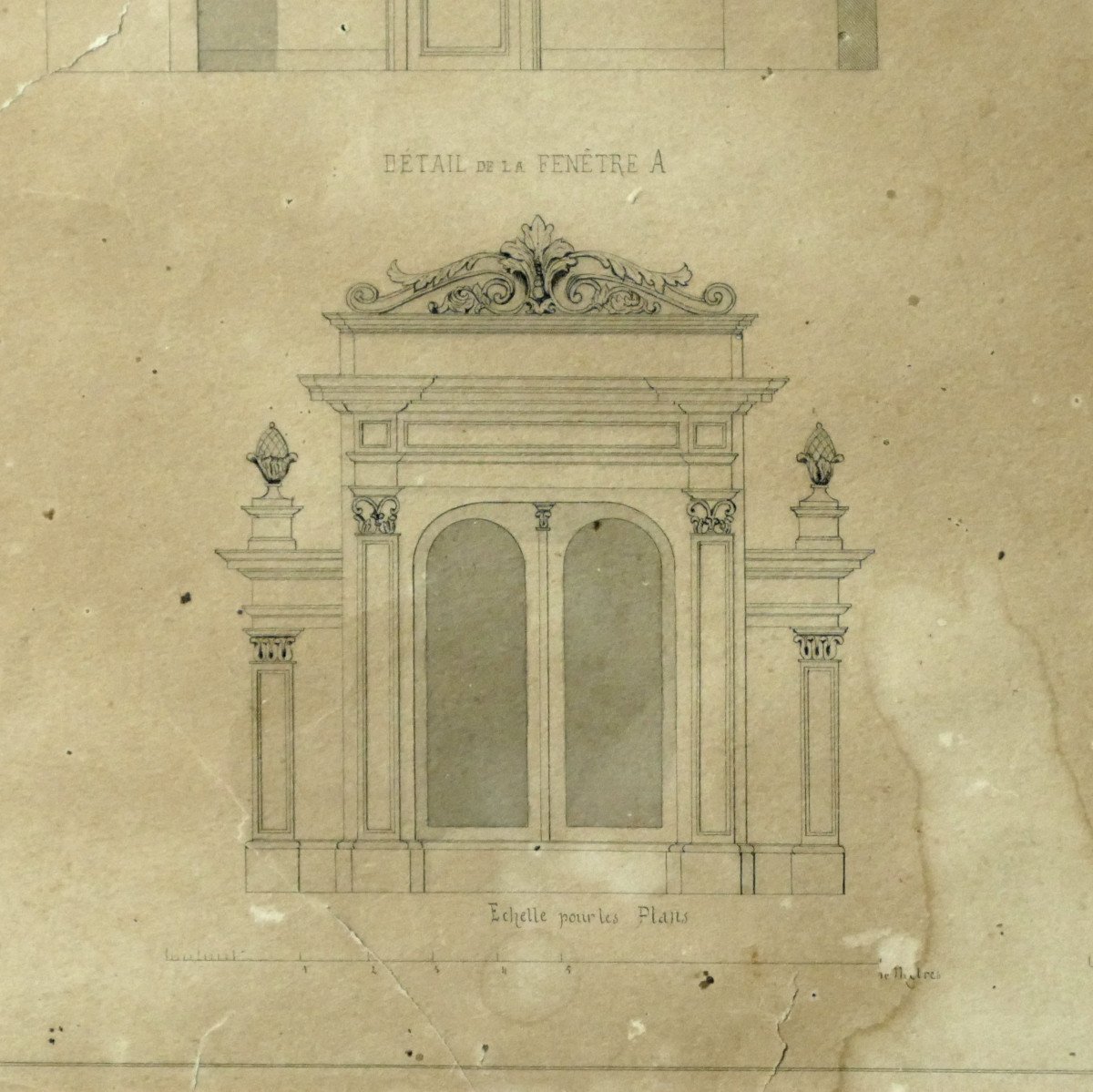 Dessin d'Architecture Fin XIXe Siècle, Style Renaissance, Jean Lacoste, 1896.-photo-1