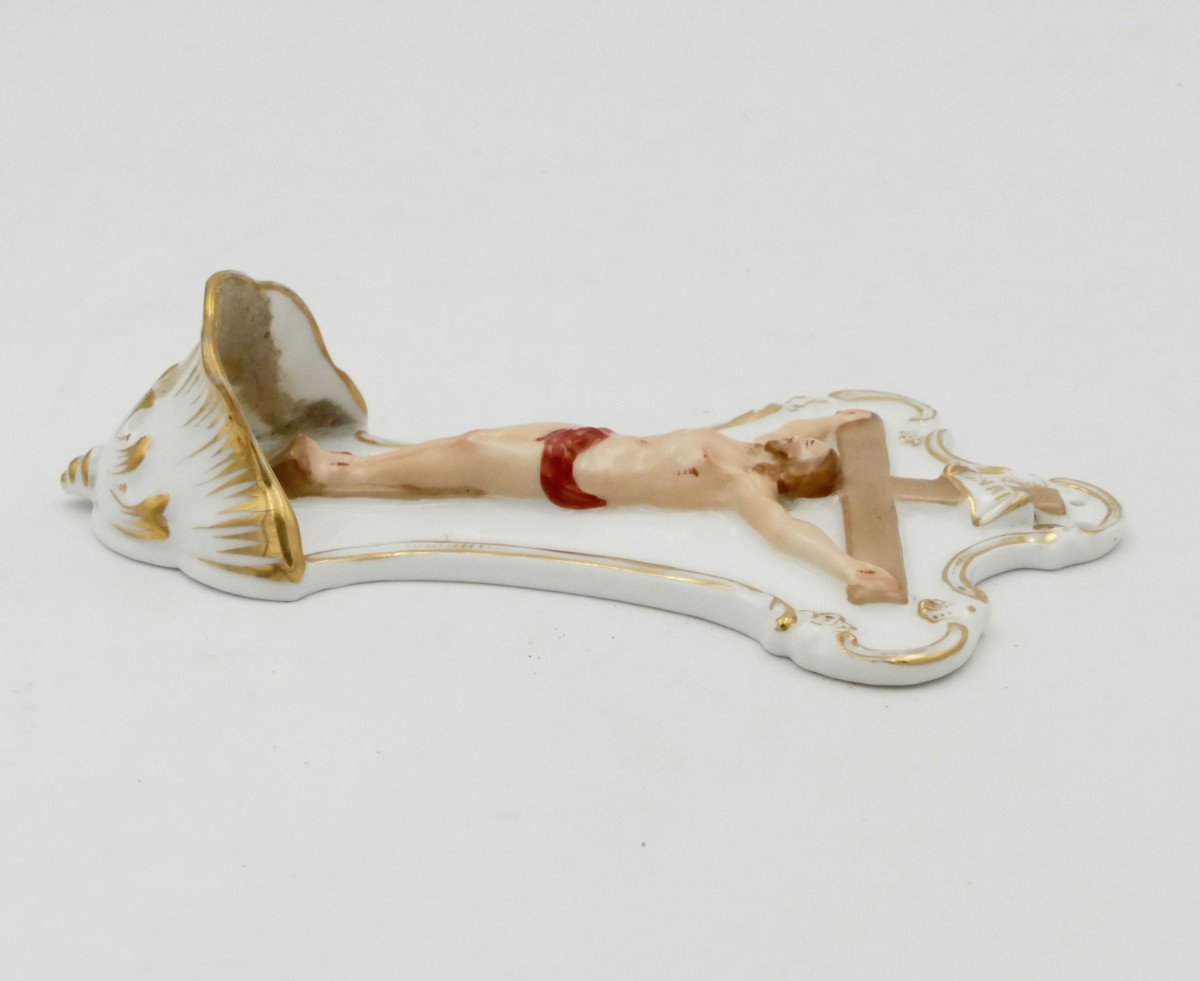 Bénitier En Porcelaine De Paris, XIXe Siècle, Décor Or Et Polychrome.-photo-3
