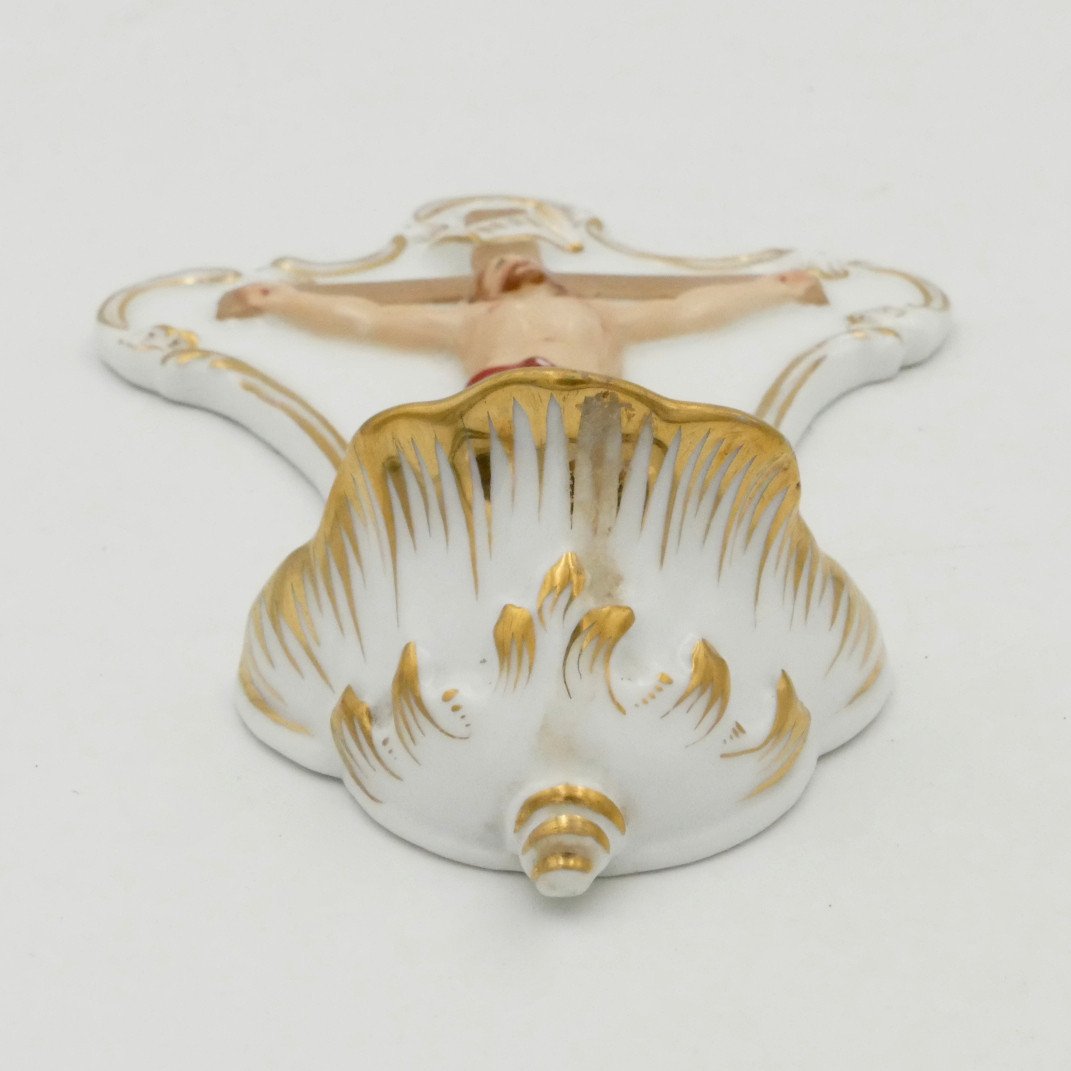 Bénitier En Porcelaine De Paris, XIXe Siècle, Décor Or Et Polychrome.-photo-4
