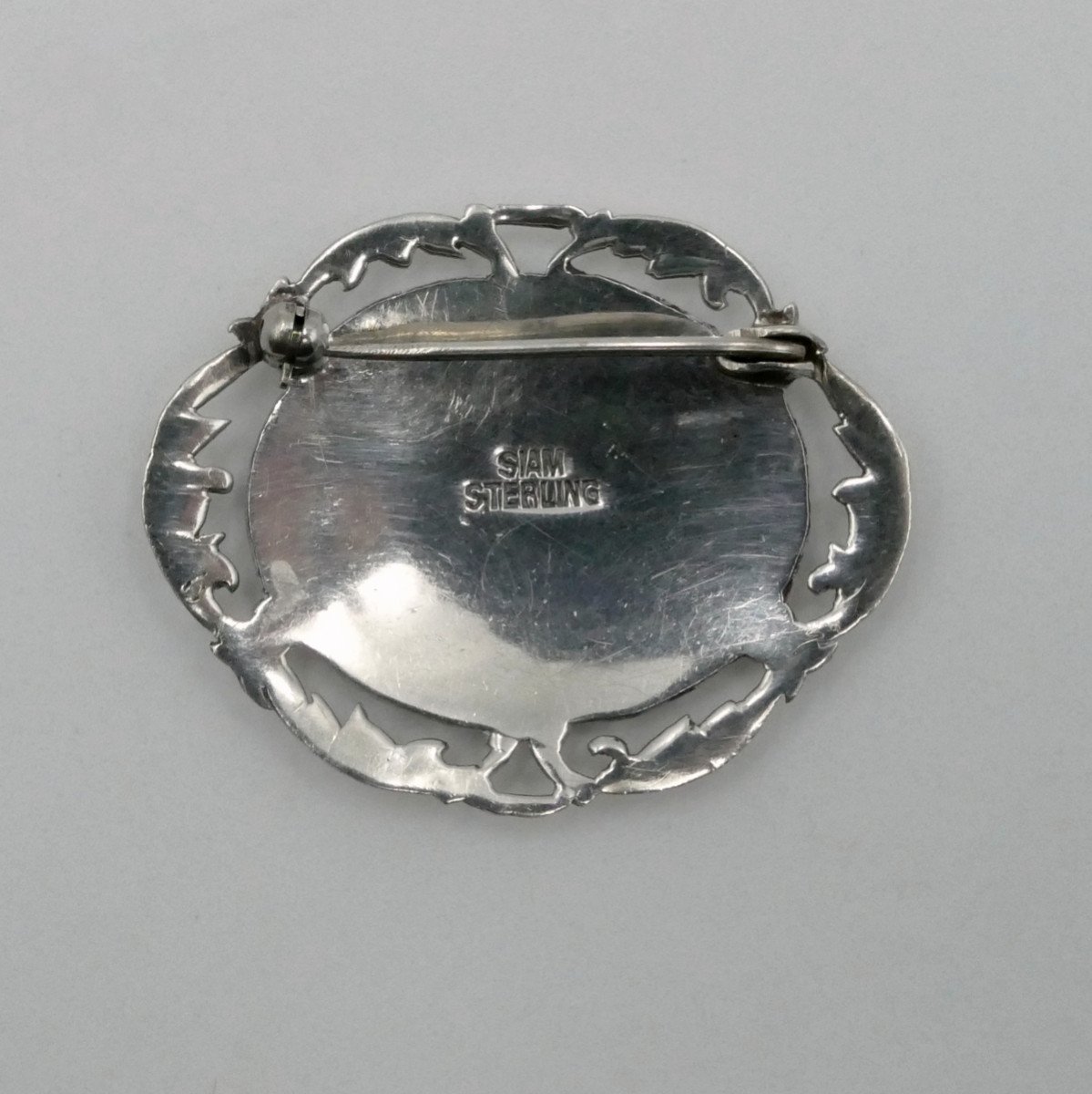 Broche En Argent Massif Et émail, Danseurs Du Siam.-photo-3