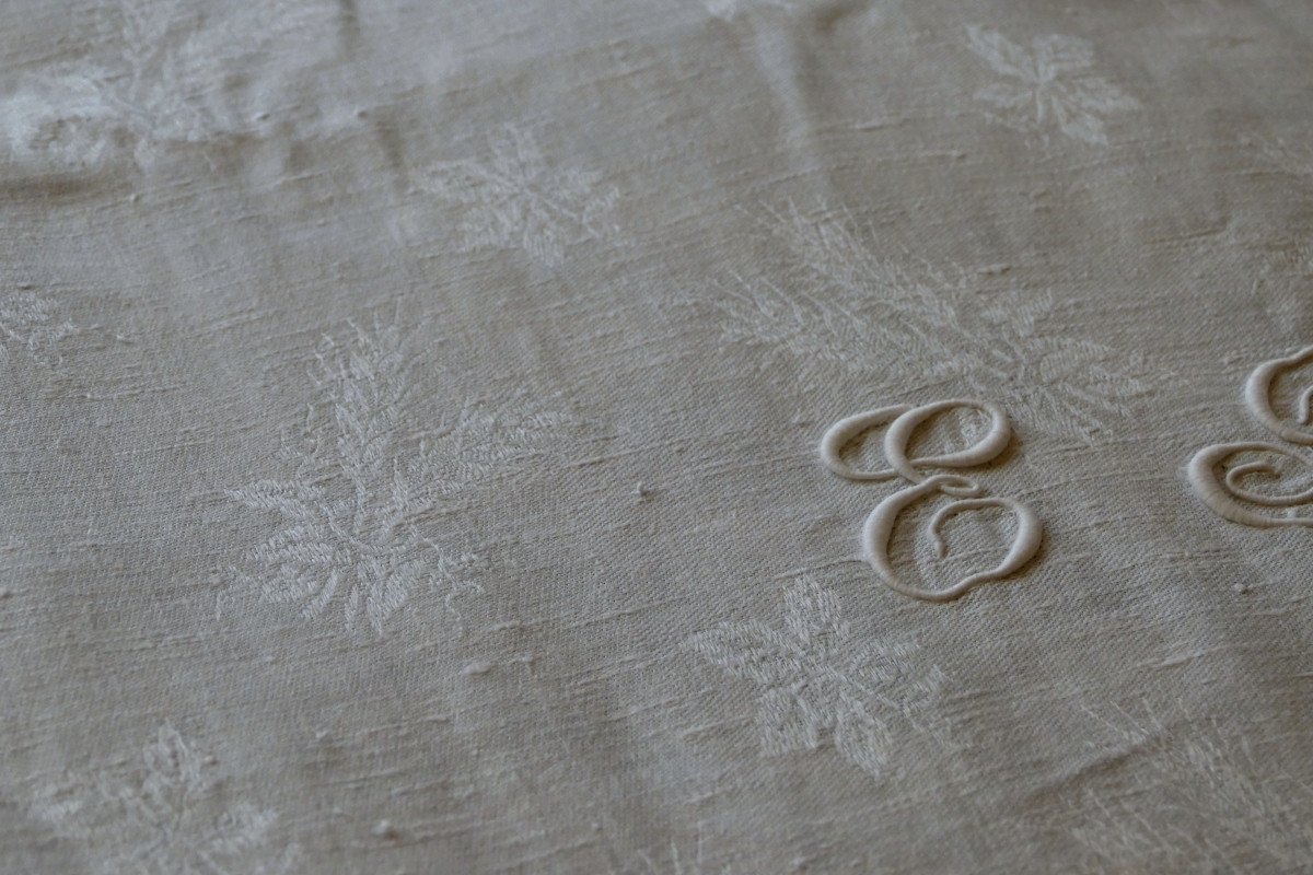 Double Monogram Damask Tablecloth “eb”, Art Nouveau.-photo-2