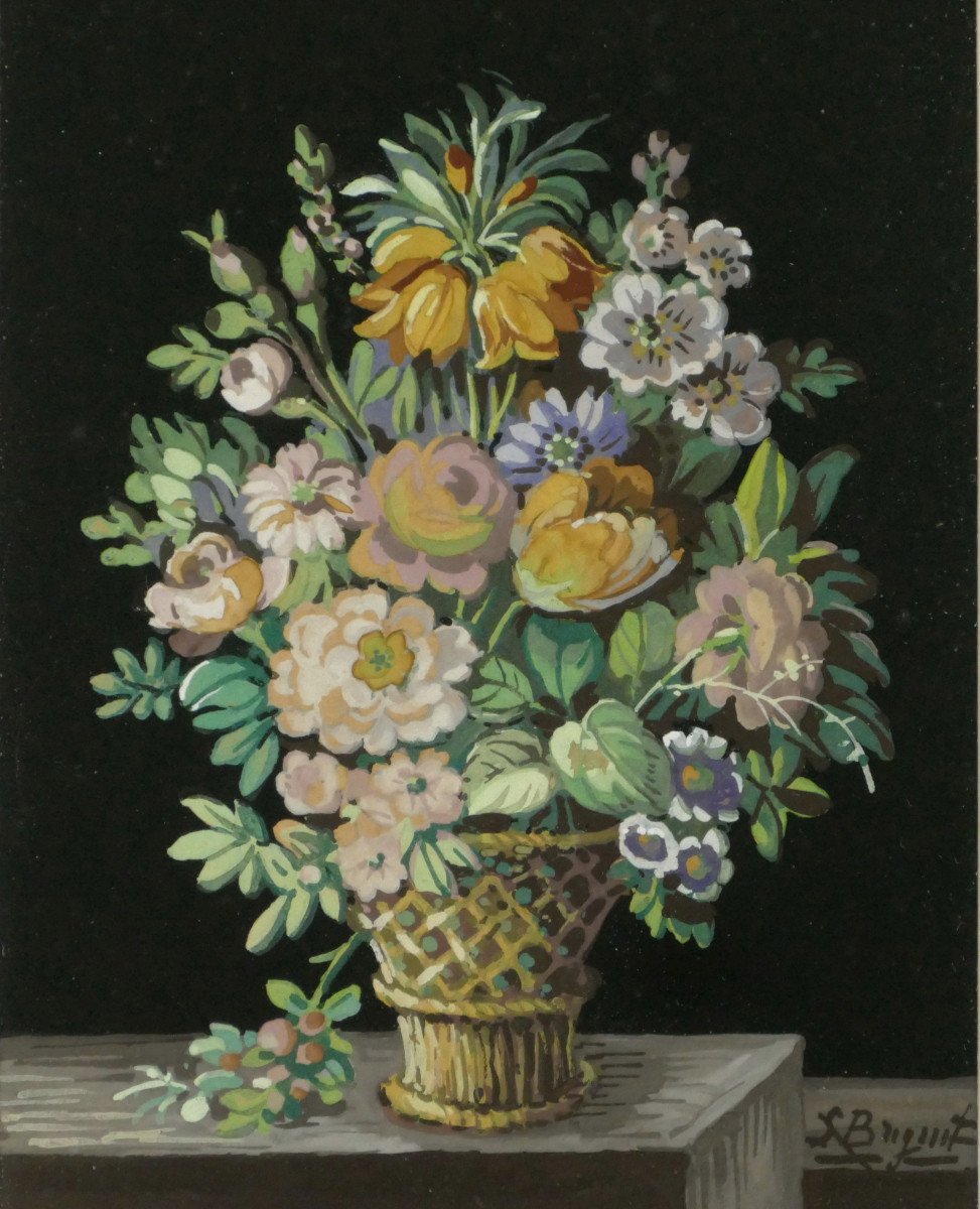 Paire De Bouquets De Fleurs, Gouache, Fin XIXe Siècle. 