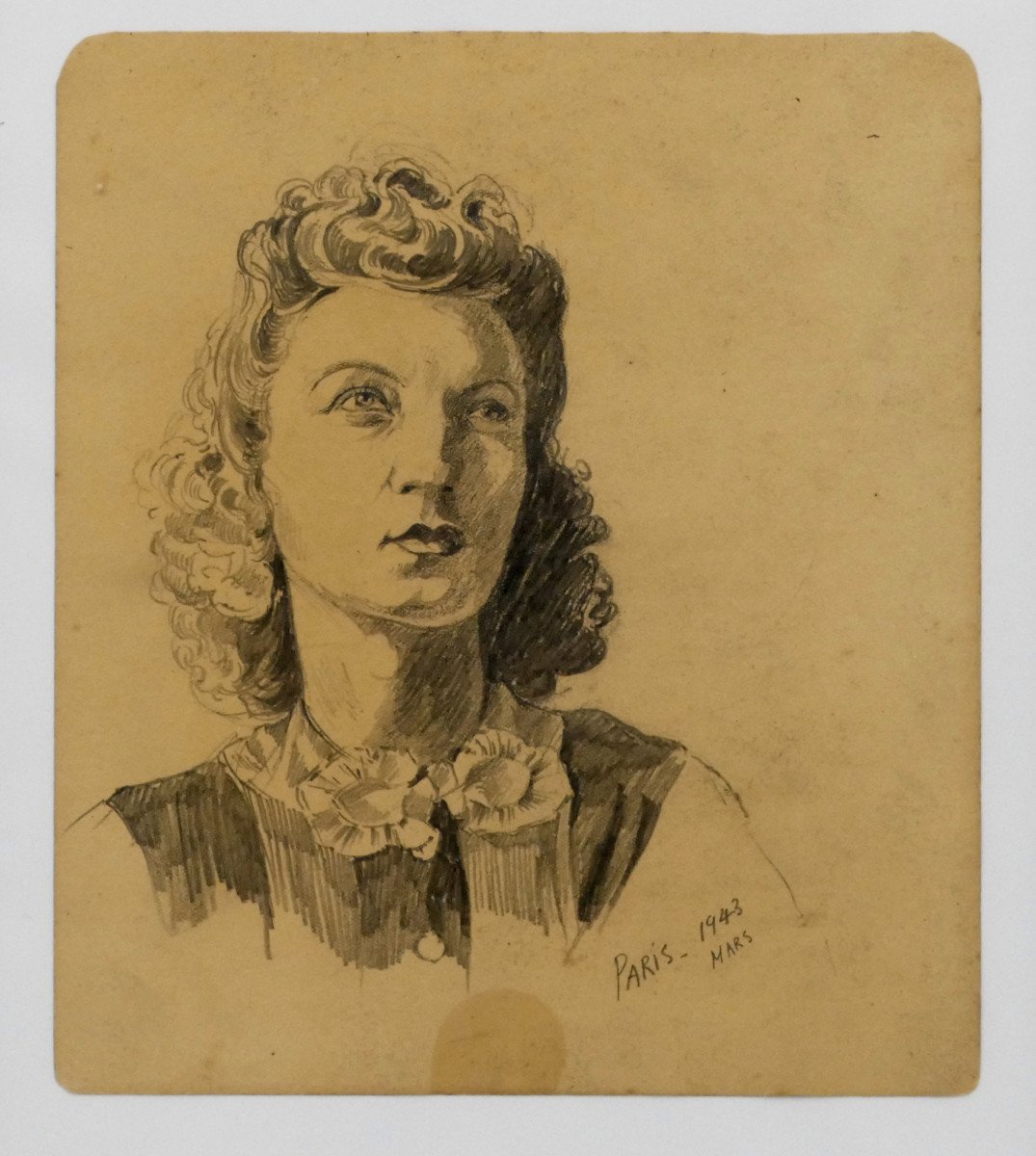 Portrait De Femme, Paris, 1943, Dessin Au Graphite, Alex Jorio. 