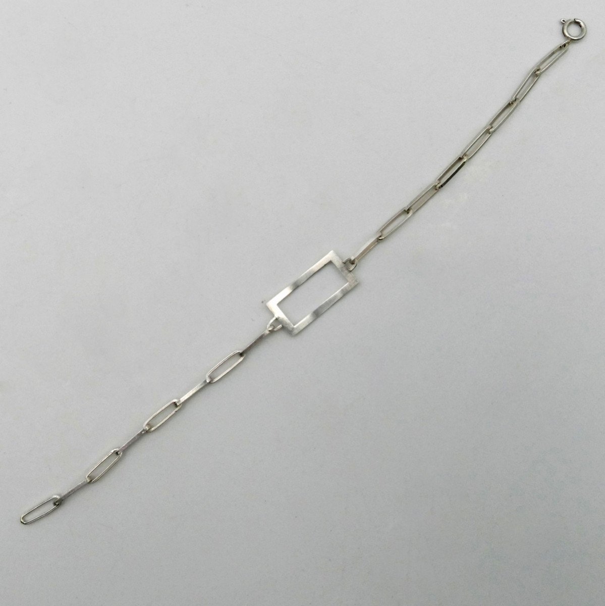 Half-parure In Sterling Silver 1950, Heart Necklace And Rectangle Bracelet.-photo-2