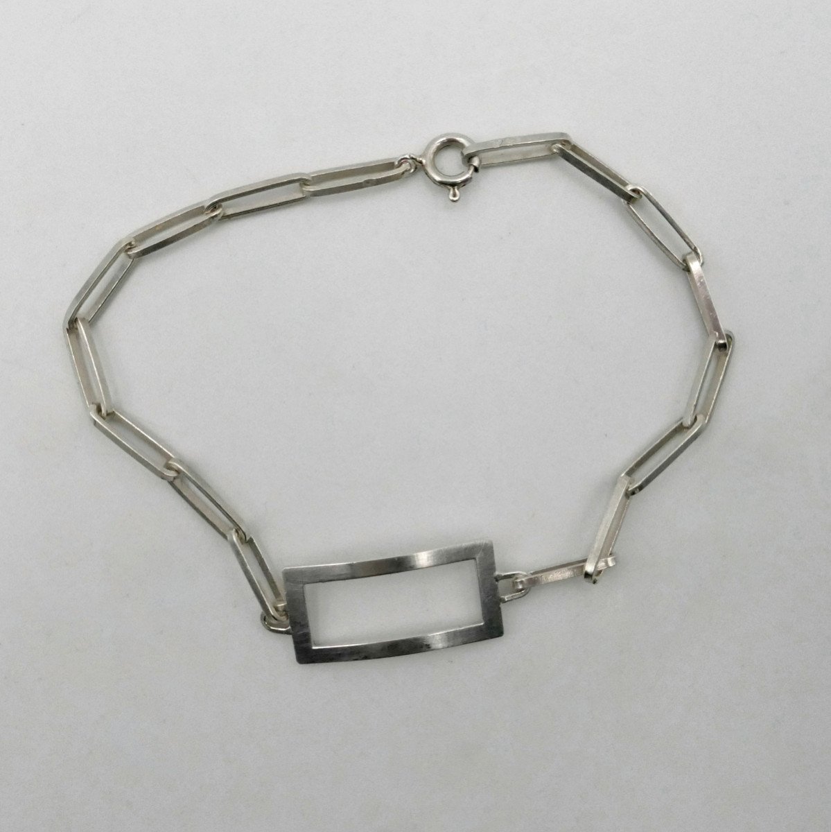 Half-parure In Sterling Silver 1950, Heart Necklace And Rectangle Bracelet.-photo-3