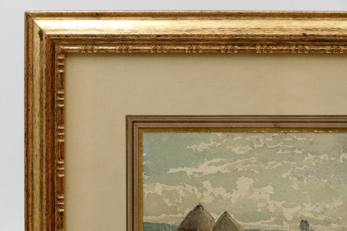Designolle Ernest (1850-1941). “landscape With Haystacks”, Watercolor, Early 20th Century.-photo-2