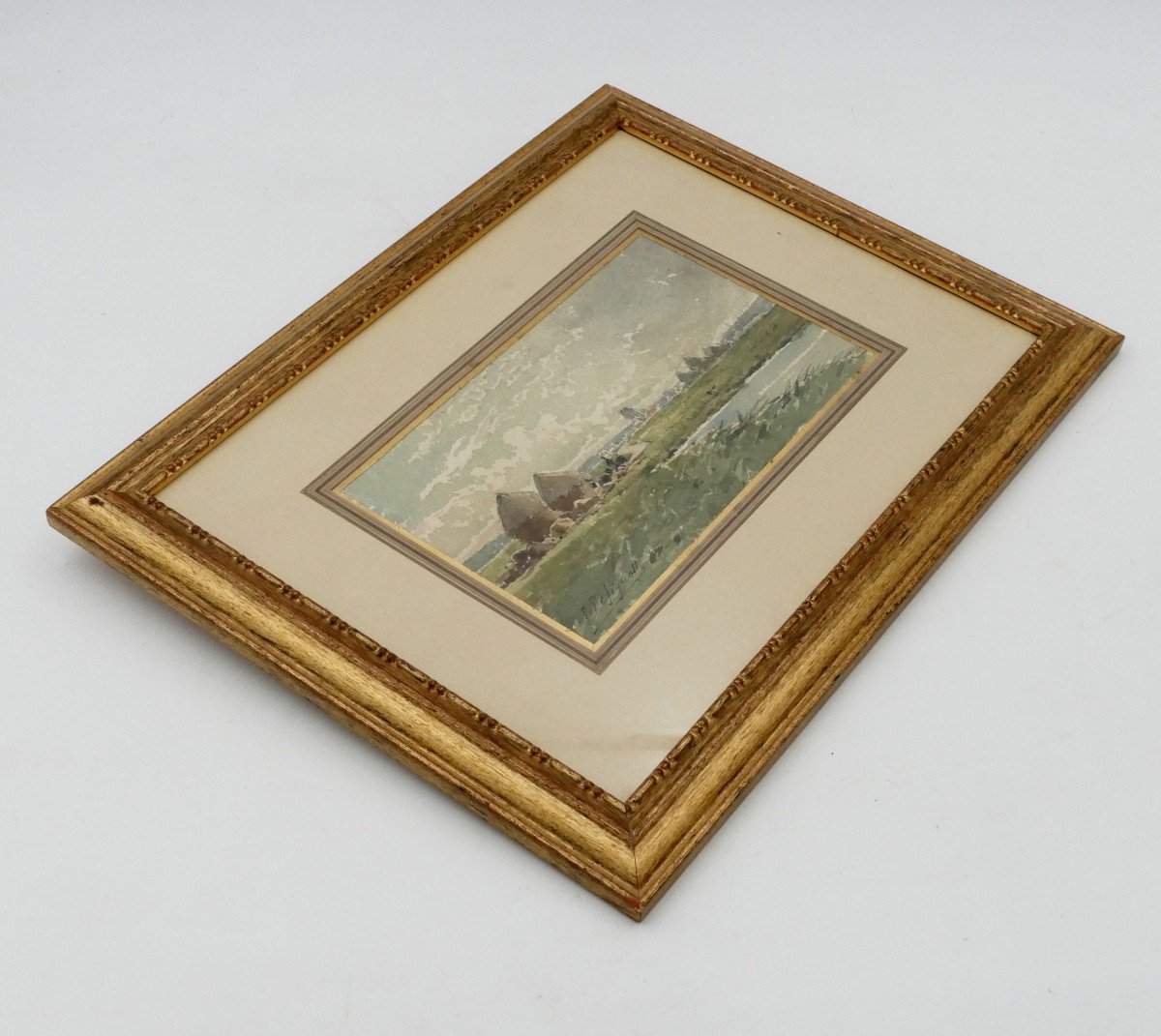 Designolle Ernest (1850-1941). “landscape With Haystacks”, Watercolor, Early 20th Century.-photo-4